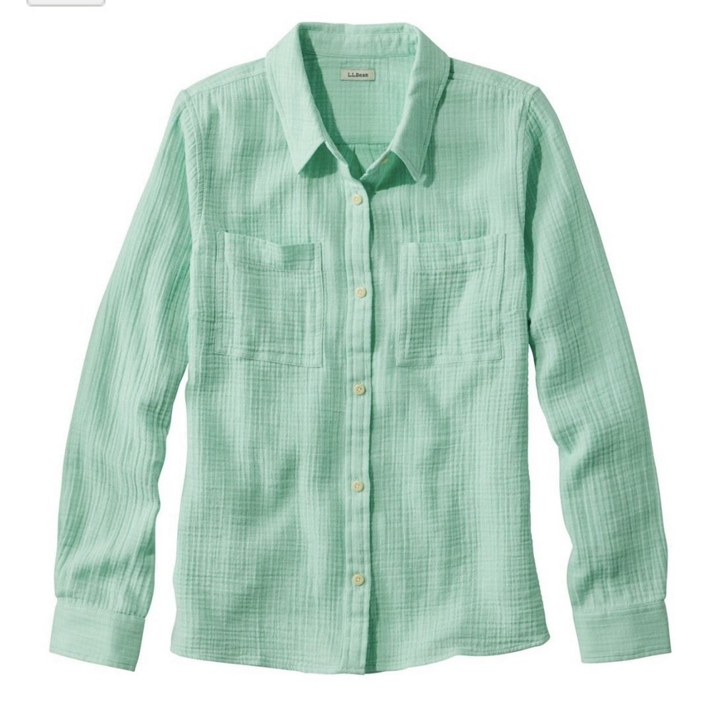 LL Bean Mint Green Cloud Gauze Casual Cotton Button Up Shirt Size‎ XS PETITE